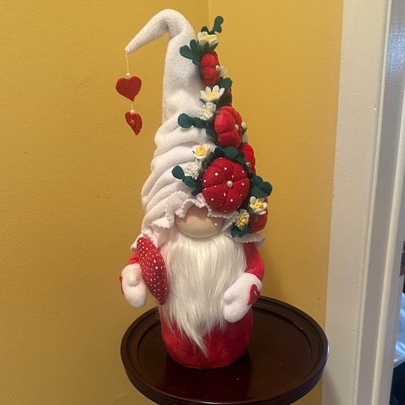 Adorable “New” Valentines Plush Gnome Doll Pumpkin and Flower Hat hanging hearts - Picture 3 of 10